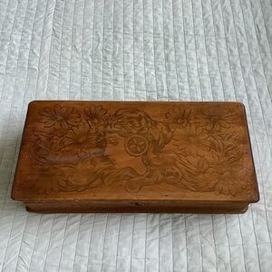Antique Victorian Decorated Wood Ladies Glove Box Pyrography